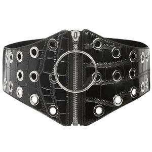 Black Croc-Embossed Belt with Silver Accents